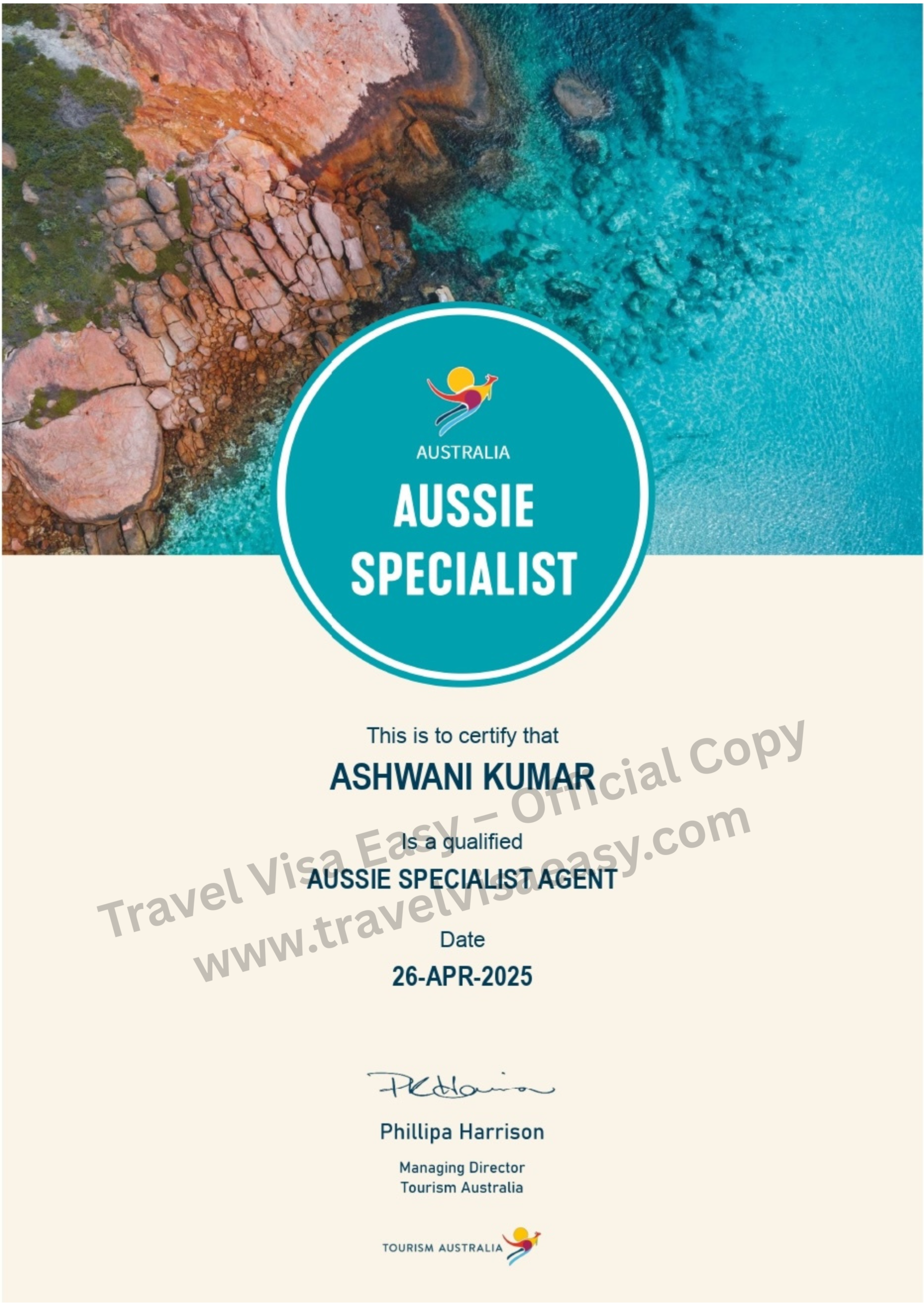 Aussie Specialist Certificate — Travel Visa Easy